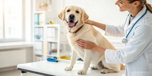 Happy dog being examined by a veterinarian – FluffyDen™ Vet Visit Tips
