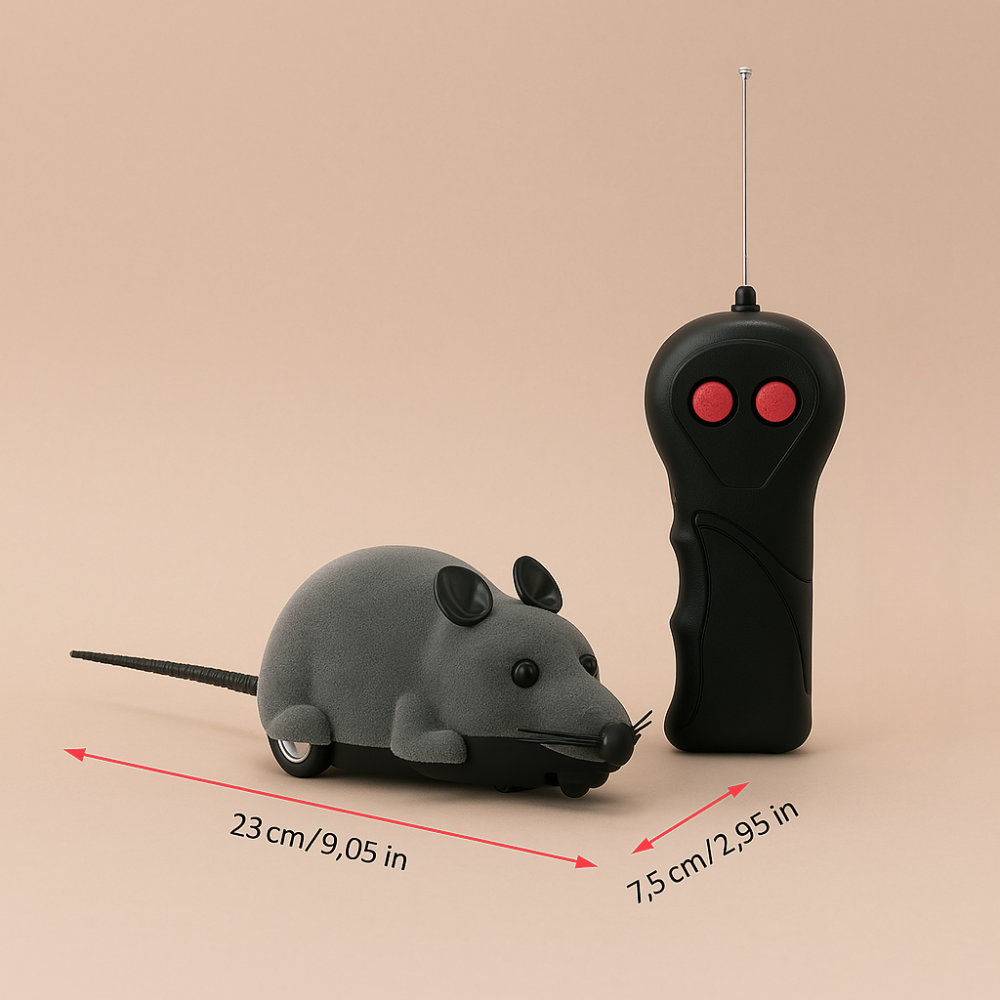 Technical diagram of FluffyDen™ Smart Cat Mouse Toy features