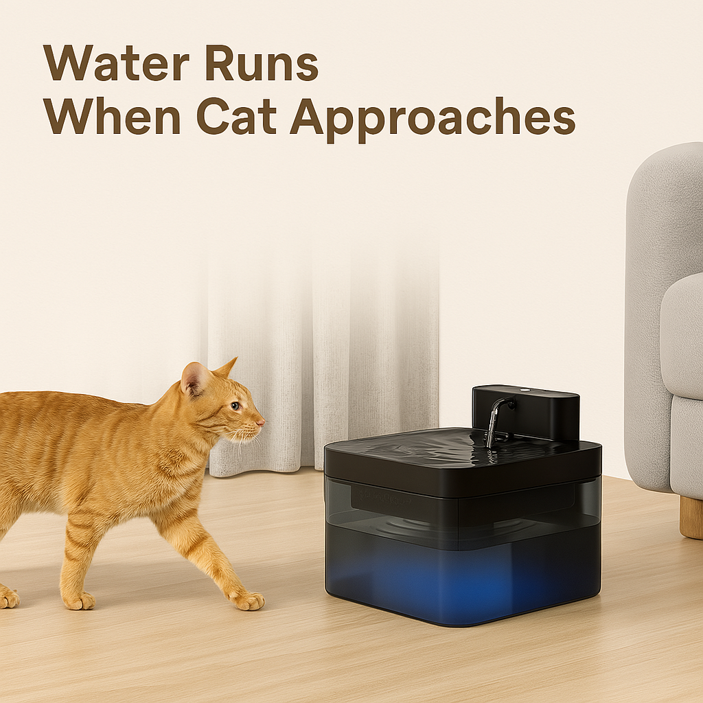 Cats drinking from FluffyDen™ SmartFlow Pet Fountain without cable restrictions