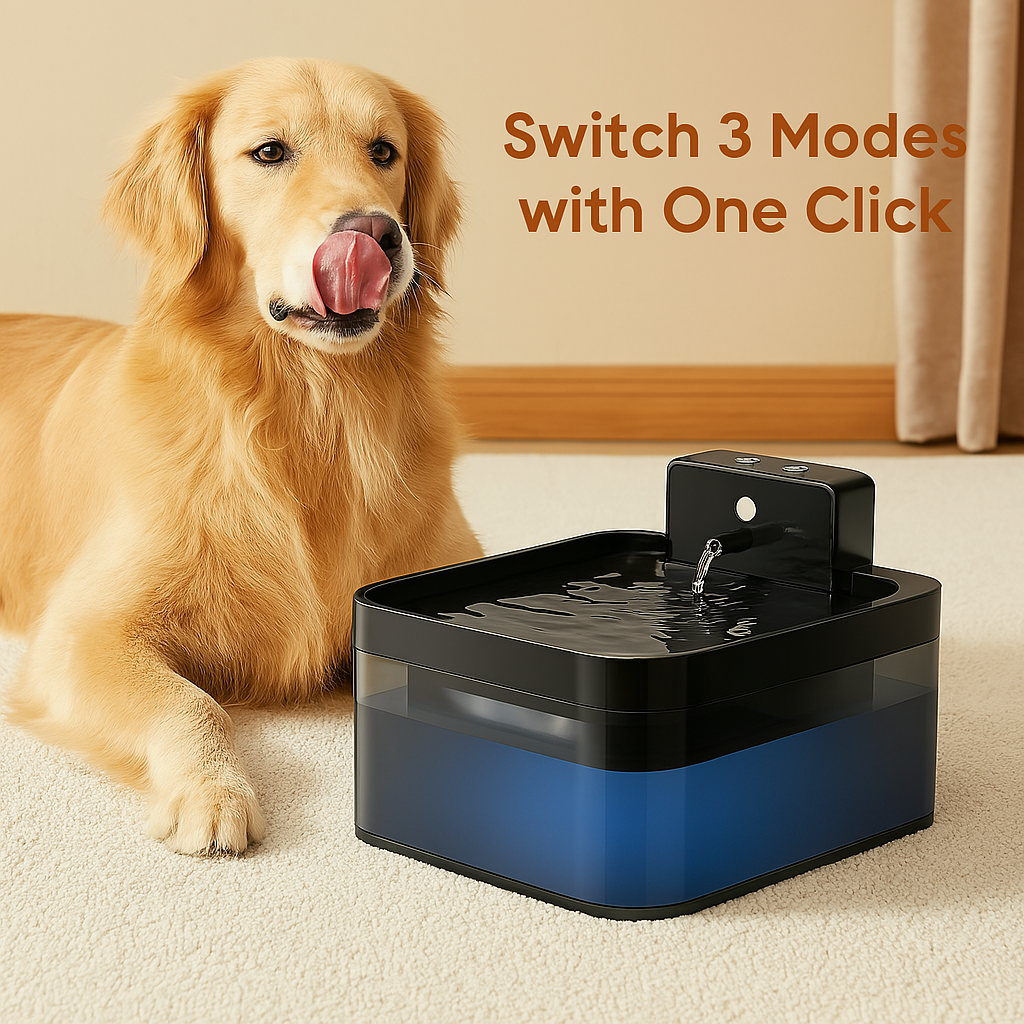 Cat approaching FluffyDen™ SmartFlow Pet Fountain with motion-activated water flow