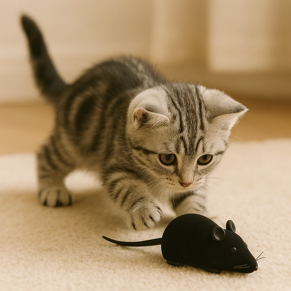 Kitten playing with FluffyDen™ Smart Cat Mouse Toy